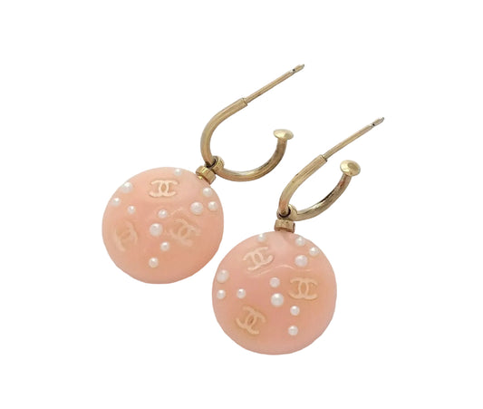 Preowned Chanel Peach Circle Huggie Pierced Earrings-CHA.J.1074