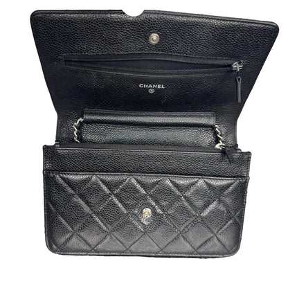 Pre-Owned Chanel WOC Caviar Leather Crossbody (Black & Silver) CHA.B.1029