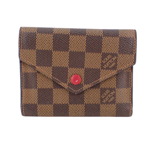 Pre-Owned Louis Vuitton Portefeuille Victorine Damier Ebene Canvas Wallet (Red Interior)-LOU.S.1092
