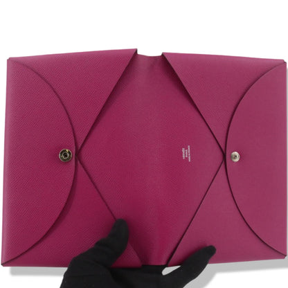 Pre-Owned Hermès Calvi GM Epsom Leather Clutch Bag (Rose Purple and Blue)