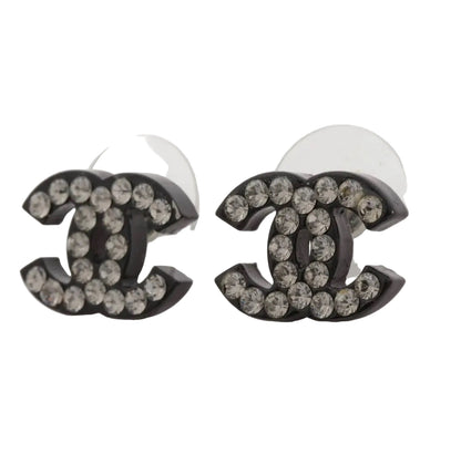 Pre-Owned Chanel 2005 Black and Stone CC Pierced Earrings CHA.J.1139