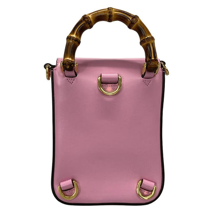 Pre-Owned Gucci Mini Bamboo Top Handle 3 Way Leather Crossbody Bag (Pink)