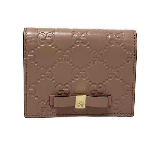 Pre-Owned Gucci Bowie Guccissma Leather Bifold Card Case (Blush) GUC.S.1014