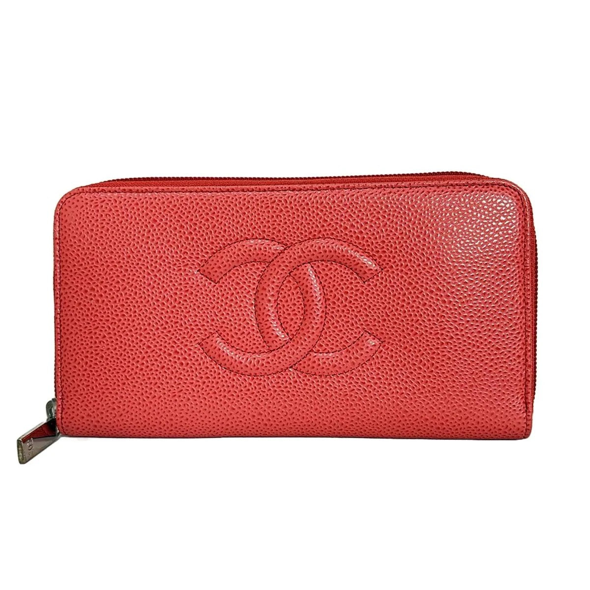 Pre-Owned Chanel Coco Mark Caviar Leather Long Wallet CHA.S.1009 (Red)