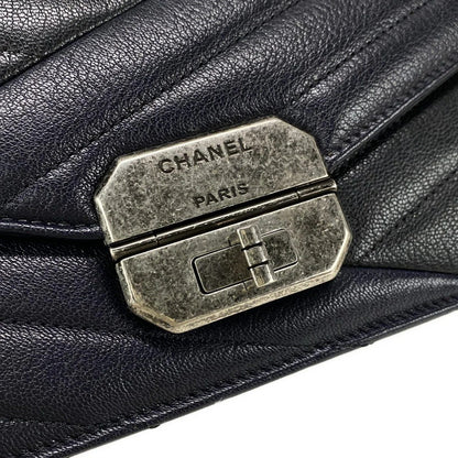 Pre-Owned Chanel 2.55 V-Stitching Gabriel Goatskin Flap Shoulder Bag (Navy & Black)