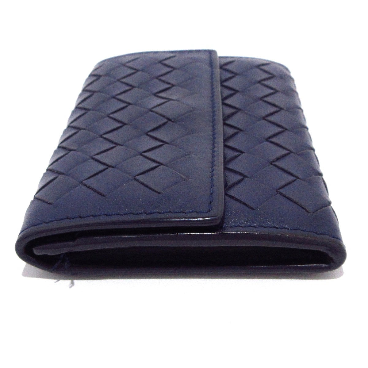 Pre-Owned Bottega Veneta Intrecciato Card Holder Leather (Navy) BOT.S.1003