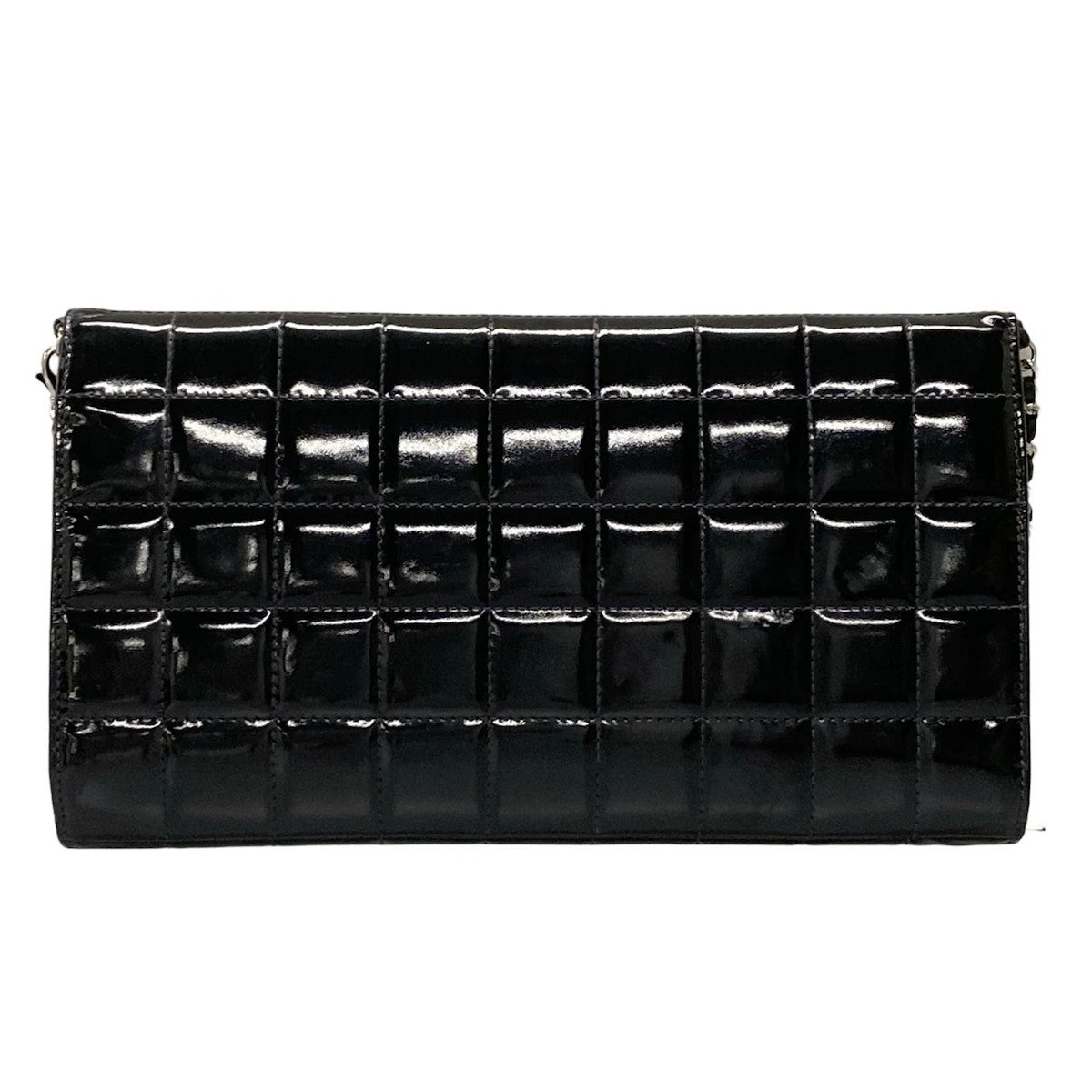 Pre-Owned Chanel Chocolate Bar Wallet on Chain Patent Leather Shoulder Bag (Black)