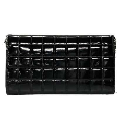 Pre-Owned Chanel Chocolate Bar Wallet on Chain Patent Leather Shoulder Bag (Black)