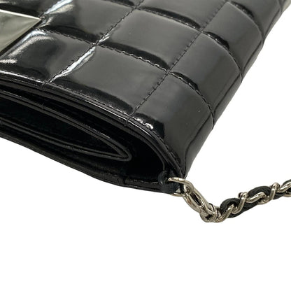 Pre-Owned Chanel Chocolate Bar Wallet on Chain Patent Leather Shoulder Bag (Black)