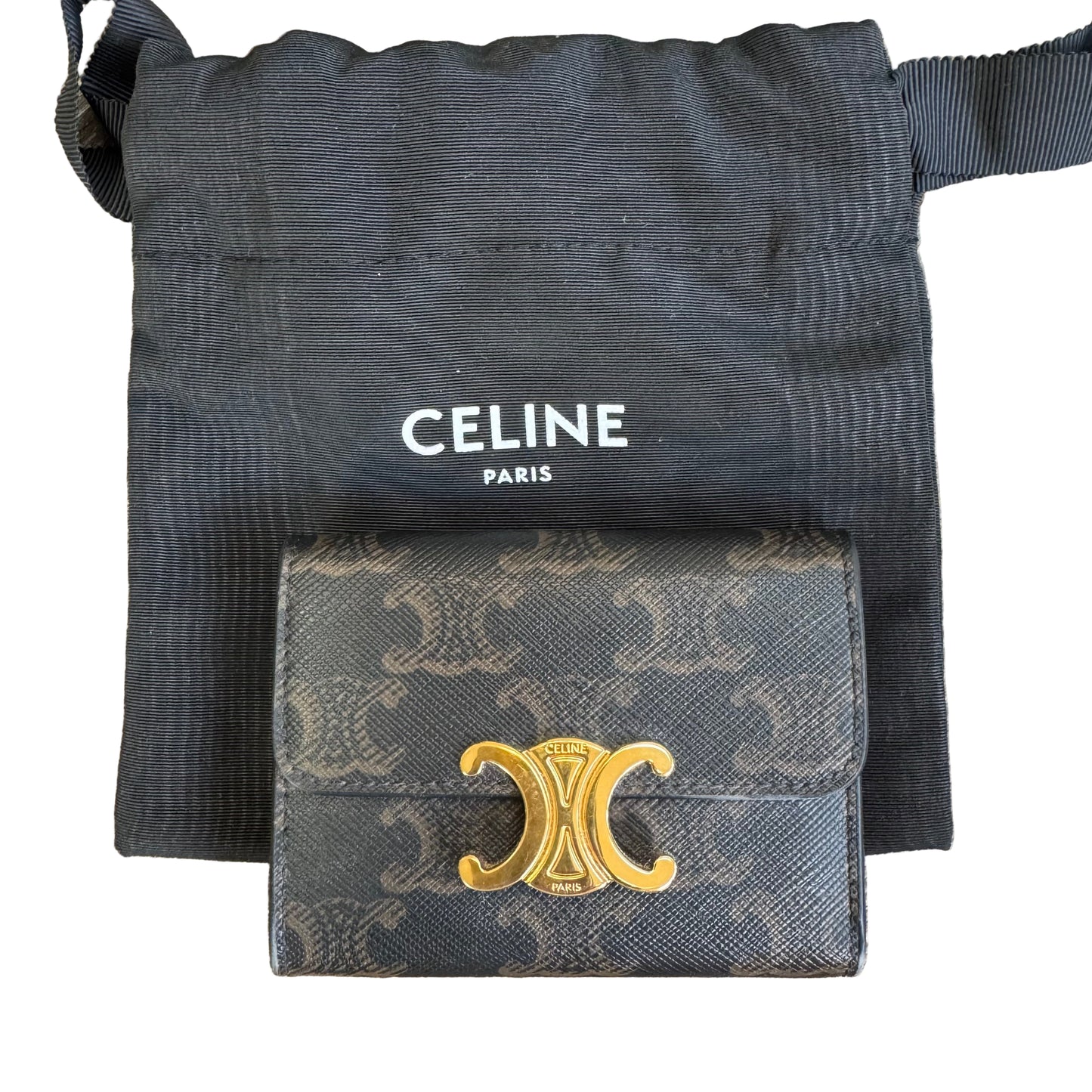 Pre-Owned Celine Triomphe Compact Wallet with Coin Triomphe Canvas CEL.S.1003