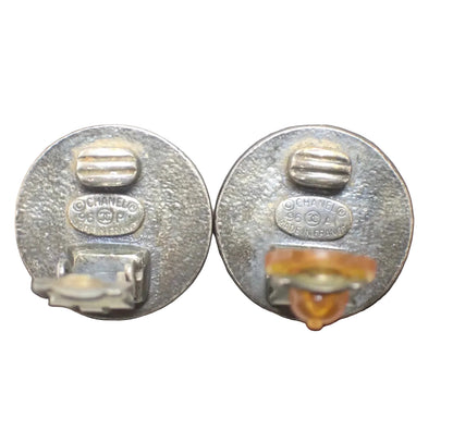 Pre-Owned Chanel CC Silver Gold & Black 1996 Clip On Earrings CHA.J.1099