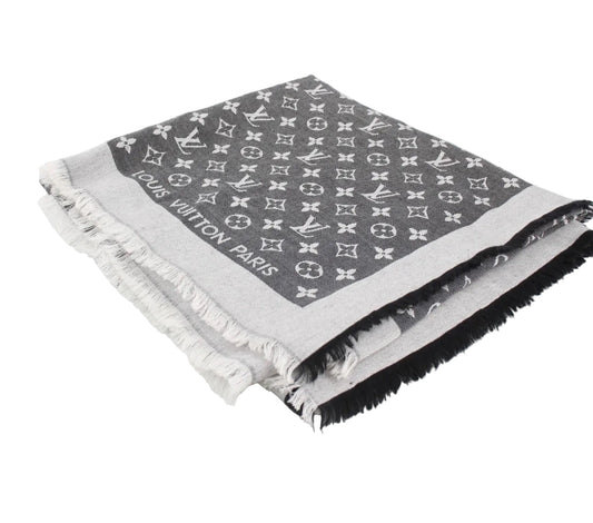 Pre-Owned Louis Vuitton Monogram Shine Blanket Shawl (Black/Gray) LOU.A.1033