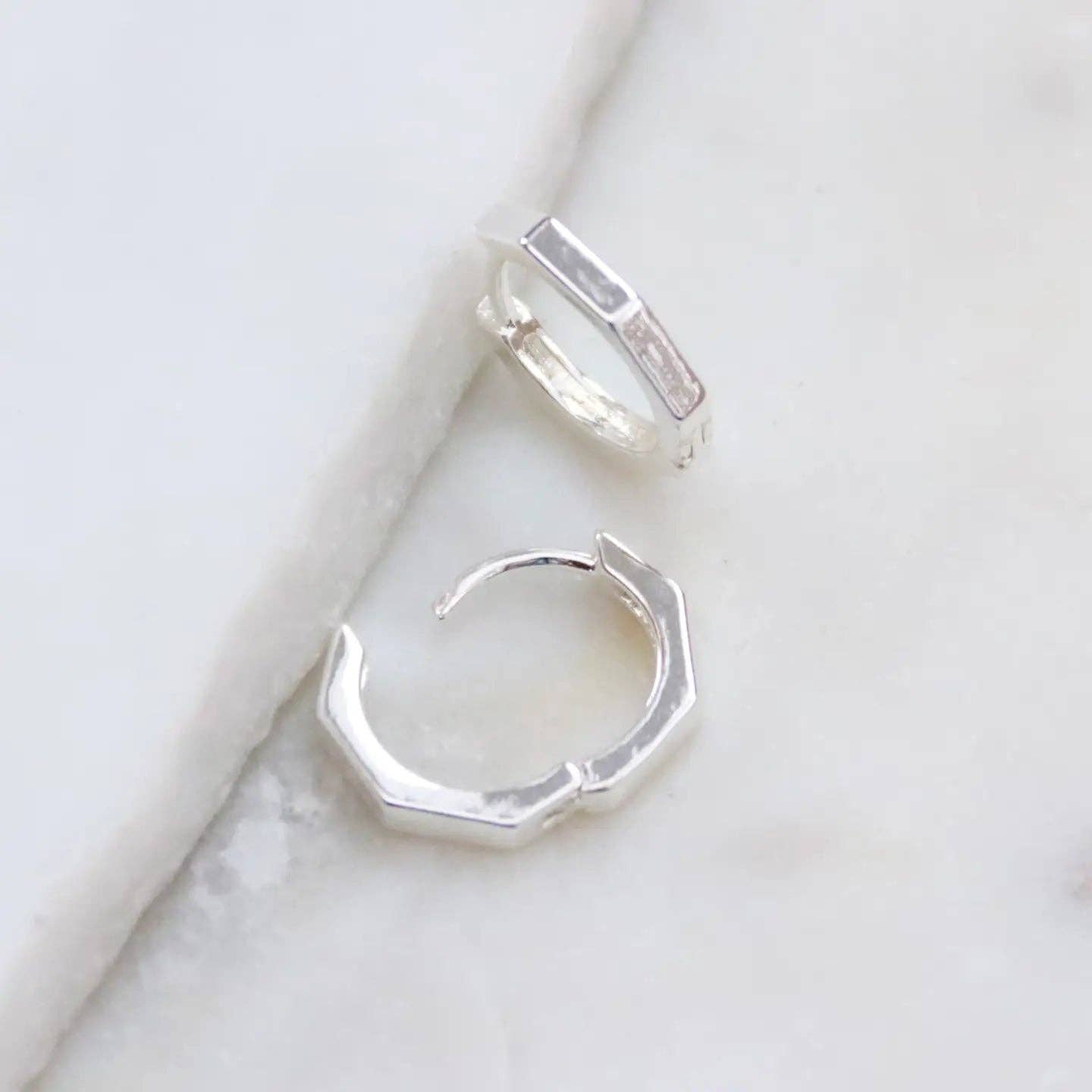 Fashion Hexagon Huggie Earrings Silver