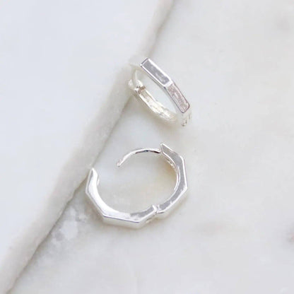 Fashion Hexagon Huggie Earrings Silver