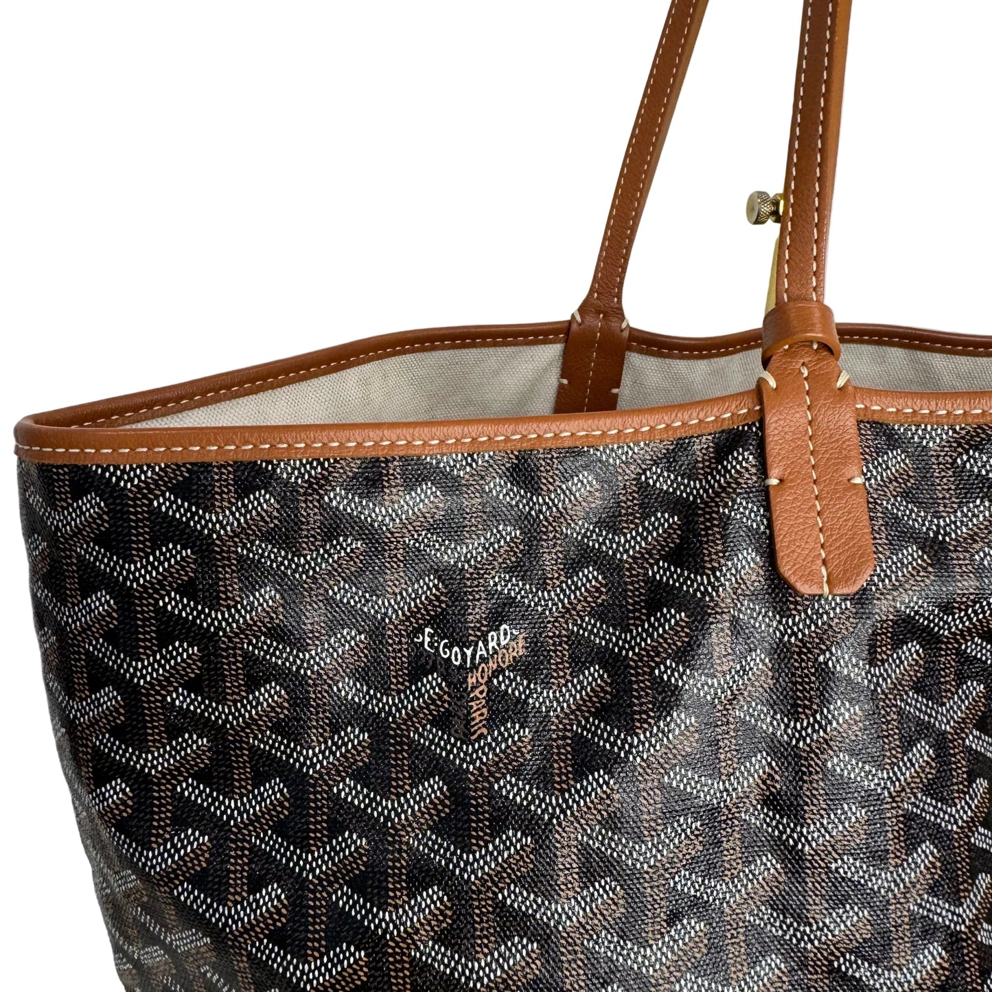 Pre-Owned Goyard Saint Louis Coated Canvas Tote (Black & Tan) GOY.B.1002
