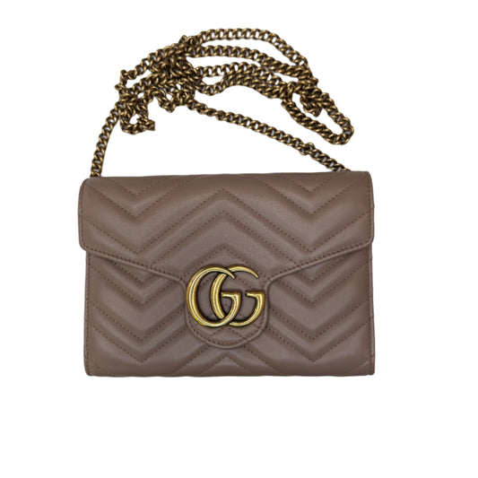 Pre-Owned Gucci Marmont Matlasse Small WOC Leather Crossbody (Beige)