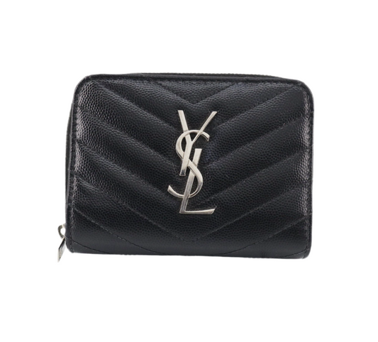 Pre-Owned Saint Laurent Cassandre Matelasse Compact Leather Wallet (Black)