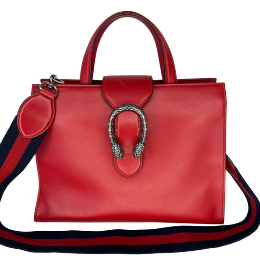 Pre-Owned Gucci Dionysus Leather and Web Shoulder Bag (Red) GUC.B.1044