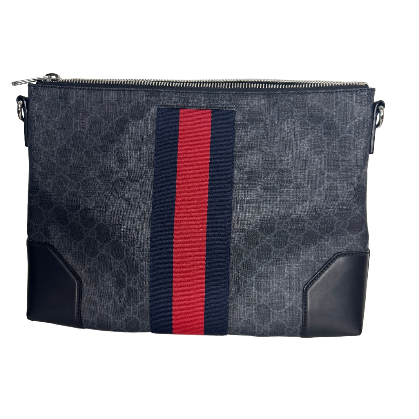 Pre-Owned Gucci Web Medium GG Supreme Coated Crossbody (Black) GUC.B.1047