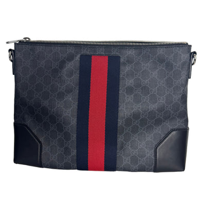Pre-Owned Gucci Web Medium GG Supreme Coated Crossbody (Black) GUC.B.1047
