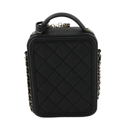 Pre-Owned Chanel Filigree Vertical Vanity Caviar Leather Crossbody (Black)