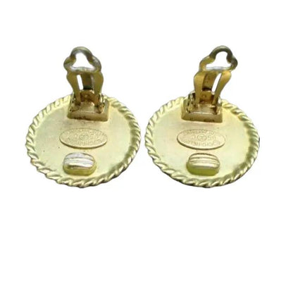 Pre-Owned Chanel Vintage Coco Mark Gold & Black Braid Edge 95' Clip On Earrings CHA.J.1131