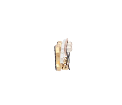 Pre-owned Chanel 01’ Gold & Black Stone Coco Mark Clip On Earrings CHA.J.1089