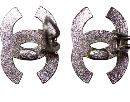 Pre-owned Chanel 02’ Silver & Black Stone Coco Mark Clip On Earrings CHA.J.1093