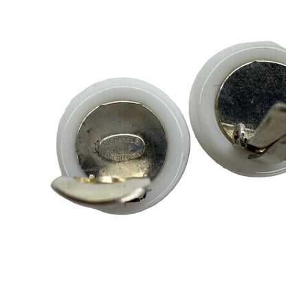 Pre-Owned Chanel Vintage Button Coco Mark White & Black Clip On Earrings 1996 CHA.J.1034
