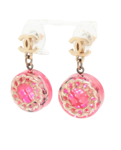 Pre-Owned Chanel 2014 Acrylic and Chain Tweed CC Pierced Earrings CHA.J.1138