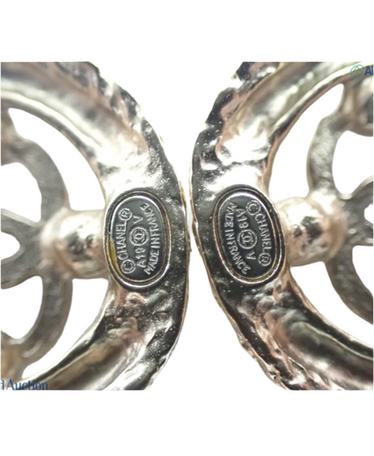 Preowned Chanel Coco Mark Medalion with Champagne Gold and Pearl Pierced Earrings 2019-CHA.J.1023