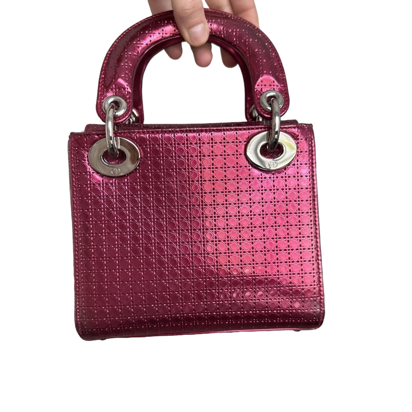 Pre-Owned Dior Lady Dior Mini Metallic Patent Leather Micro-cannage Quilted Shoulder Bag (Pink) DIO.B.1009