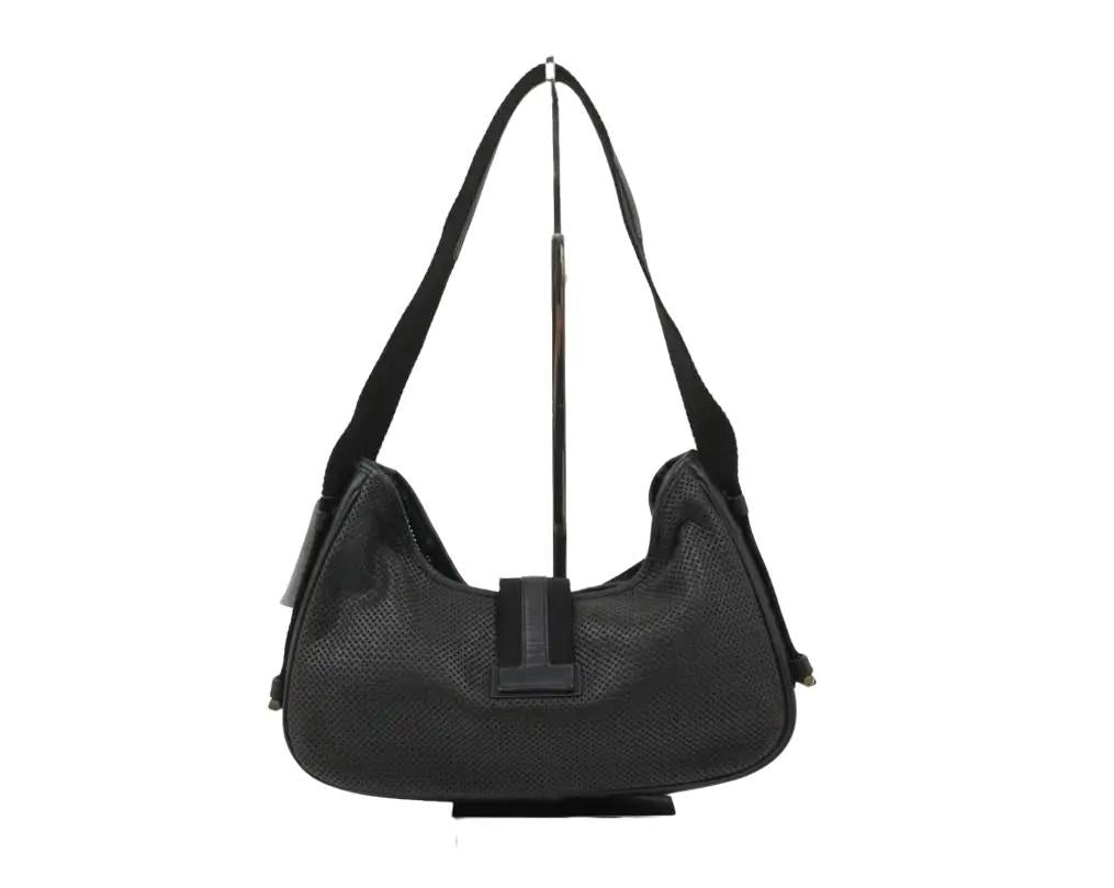 Pre-Owned Gucci Vintage Jackie Perforated Leather and Canvas Shoulder Bag (Black) GUC.B.1082