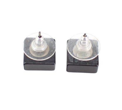 Preowned Chanel Square Acrylic & Rhinestone Coco Mark Pierced Earrings-CHA.J.1024