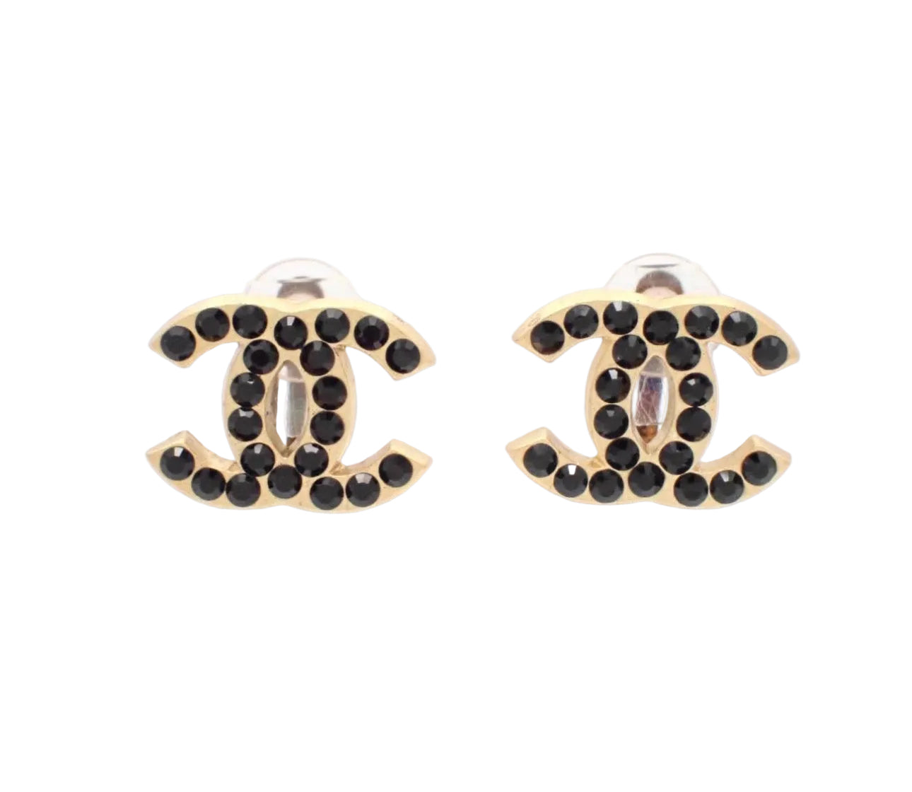 Pre-owned Chanel 01’ Gold & Black Stone Coco Mark Clip On Earrings CHA.J.1089