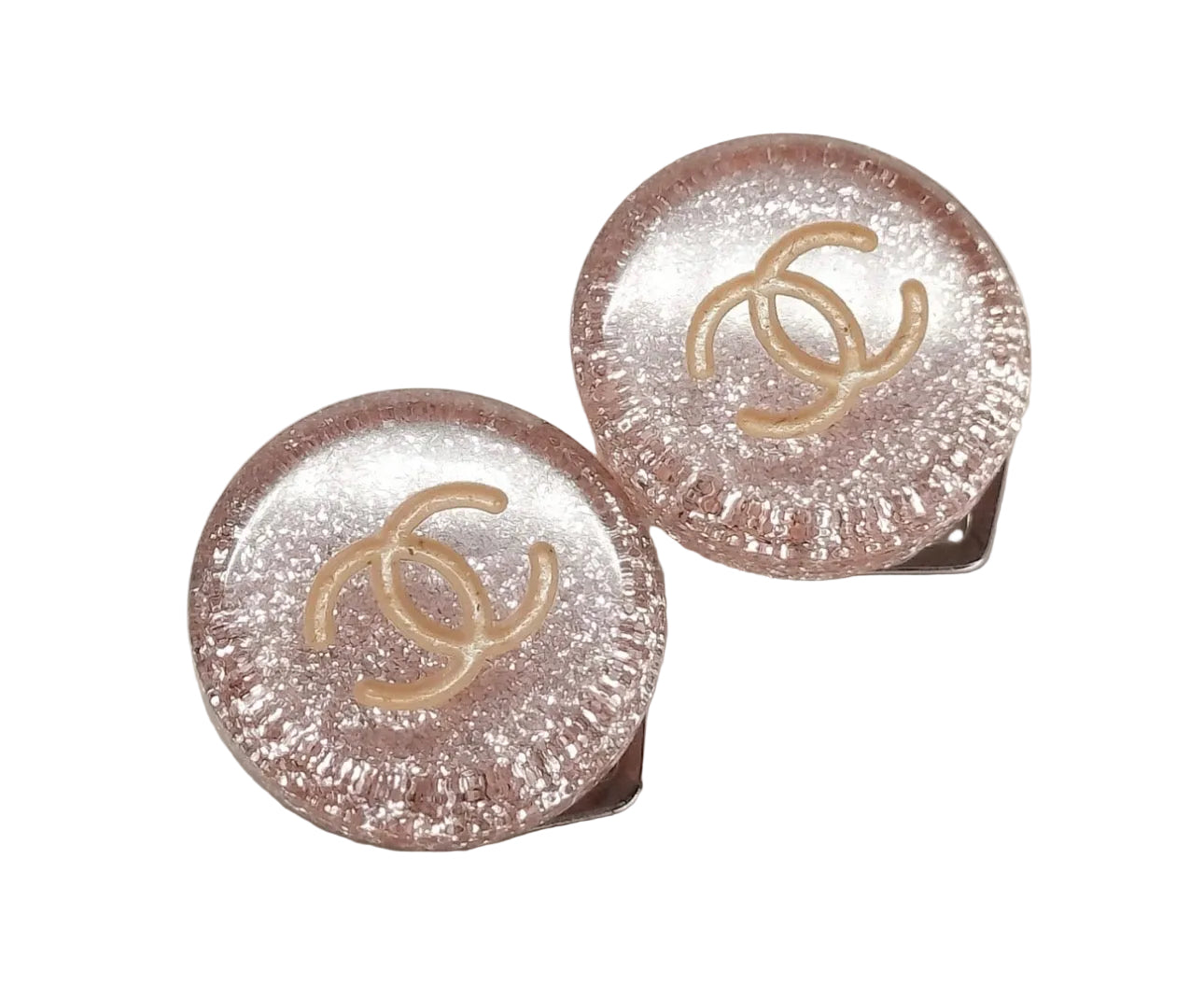 Pre-Owned Chanel 2000 CC Glitter Clip On Earrings (Light Pink) CHA.J.1118