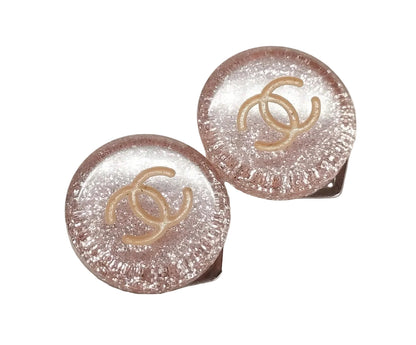 Pre-Owned Chanel 2000 CC Glitter Clip On Earrings (Light Pink) CHA.J.1118