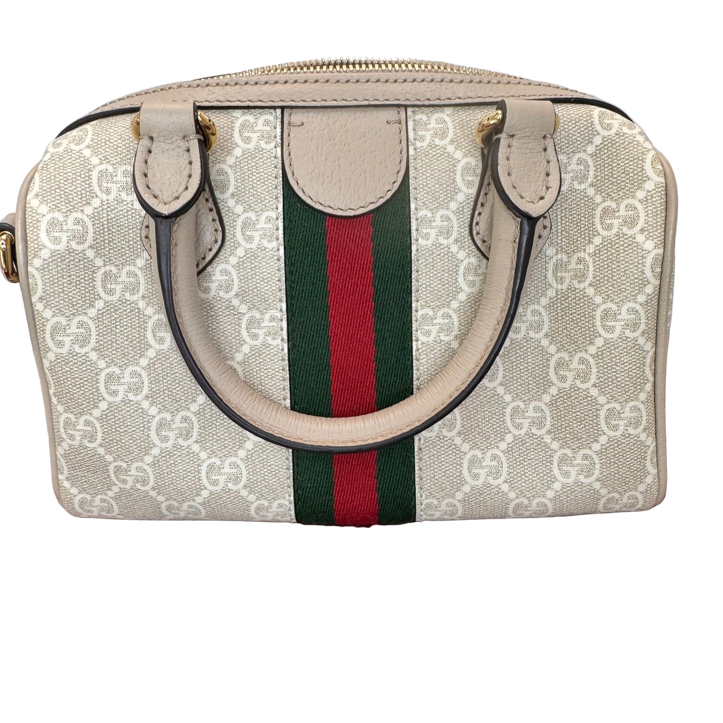 Pre-Owned Gucci Ophidia Small GG Supreme & Leather Boston Bag w/ Strap