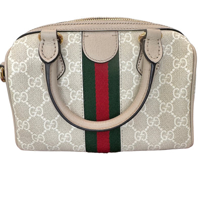 Pre-Owned Gucci Ophidia Small GG Supreme & Leather Boston Bag w/ Strap