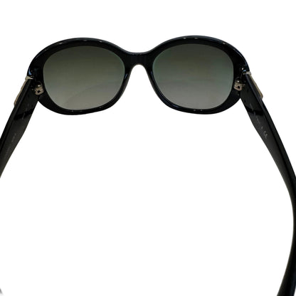 Pre-Owned Chanel Matelassé Coco Mark Cream Leather Side Sunglasses (Black) CHA.A.1014