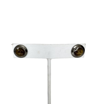 Pre-Owned Chanel Silver Post with Gold Acrylic Coco Mark Earrings 1999