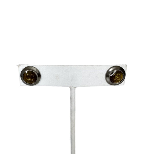 Pre-Owned Chanel Silver Post with Gold Acrylic Coco Mark Earrings 1999
