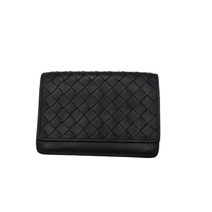 Pre-Owned Bottega Veneta Intrecciato Business Card Holder Leather (Blac) BOT.S.1000