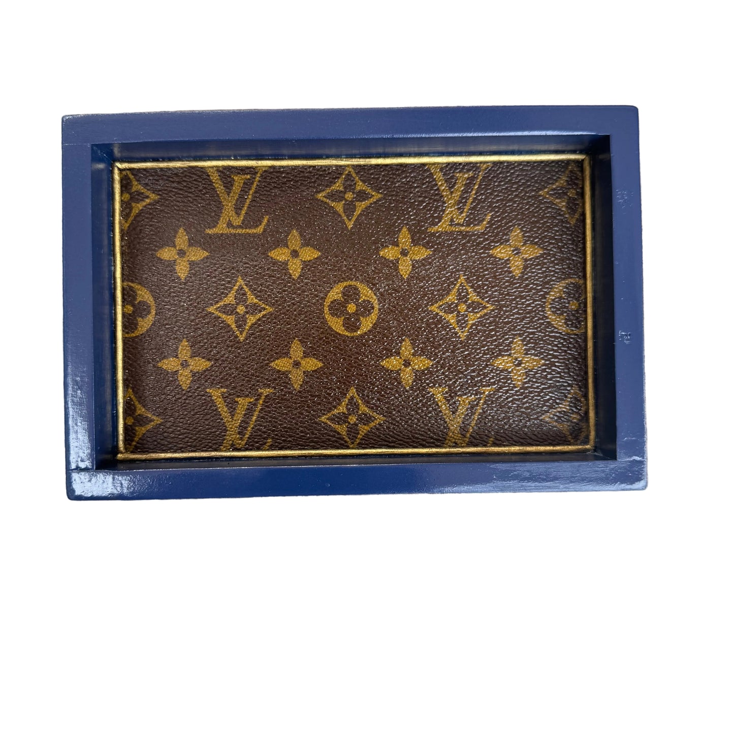 Blue 5"x7" Tray with Gold Colored Leather Edge