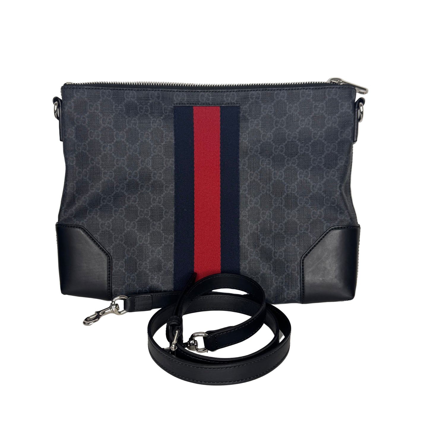Pre-Owned Gucci Web Medium GG Supreme Coated Crossbody (Black) GUC.B.1047