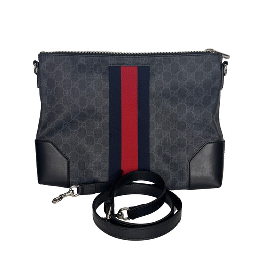 Pre-Owned Gucci Web Medium GG Supreme Coated Crossbody (Black) GUC.B.1047