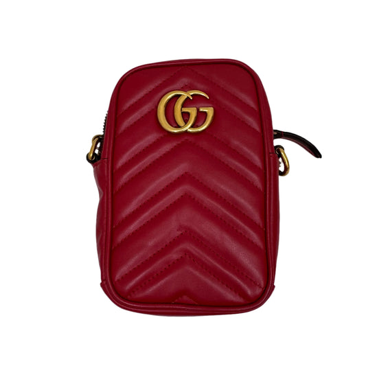 Pre-Owned Gucci GG Marmont Mini Bag/ Phone Case Holder (Red)