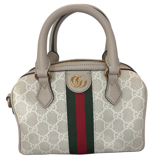 Pre-Owned Gucci Ophidia Small GG Supreme & Leather Boston Bag w/ Strap
