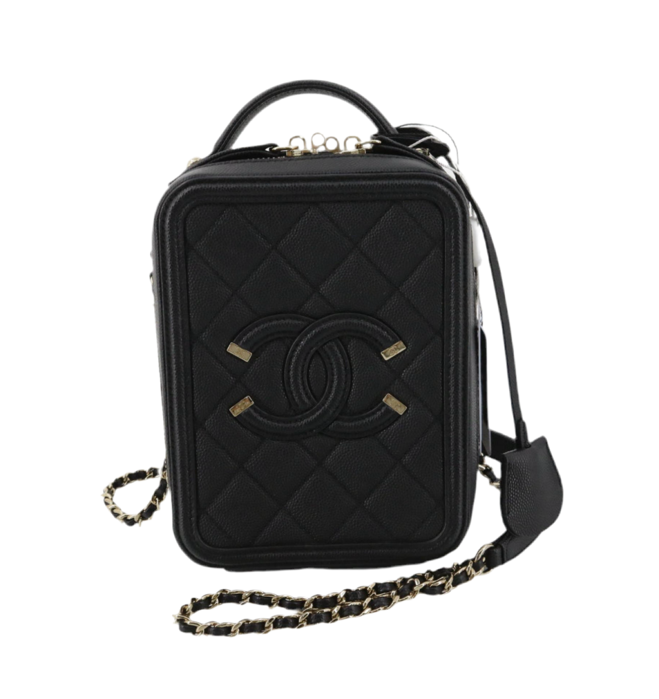 Pre-Owned Chanel Filigree Vertical Vanity Caviar Leather Crossbody (Black)