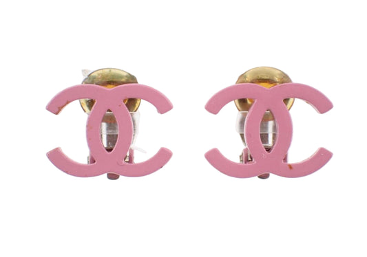 Pre-Owned Chanel Resin Pink Coco Mark Clip On Earrings 2004 CHA.J.1032